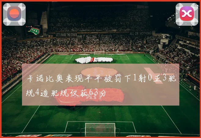 卡诺比奥表现平平被罚下1射0正3犯规4造犯规仅获63分